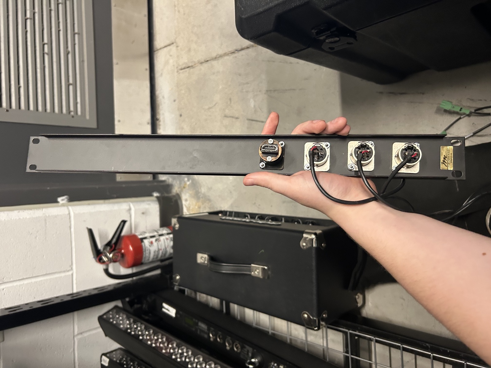 Rack mount panel w female XLRs and weidmuller connectors